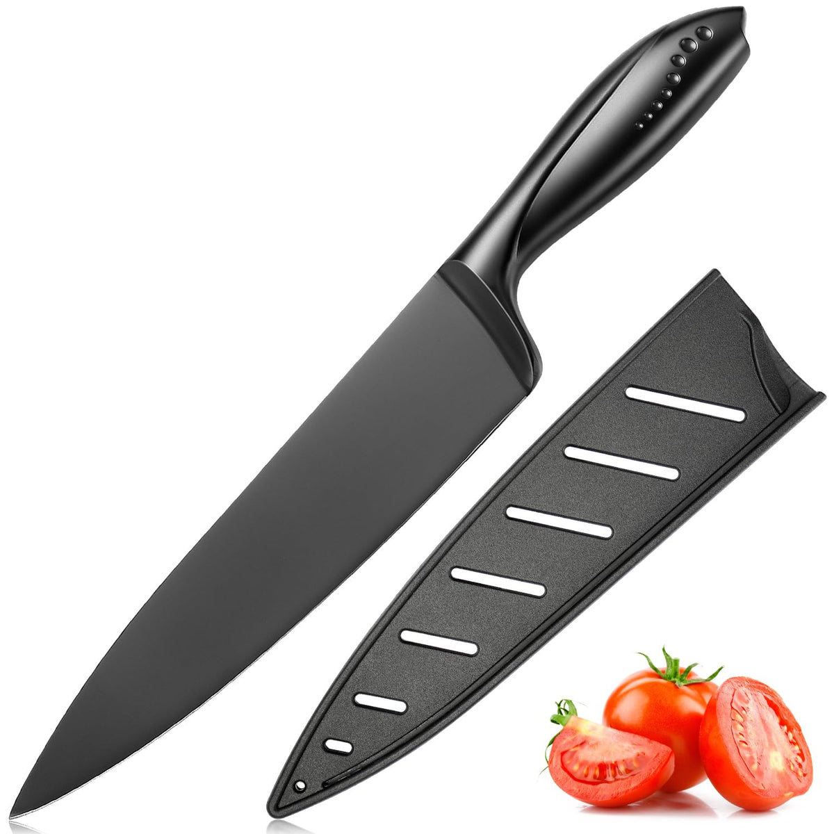 WELLSTAR chef knife with sheath 8 inch black blade