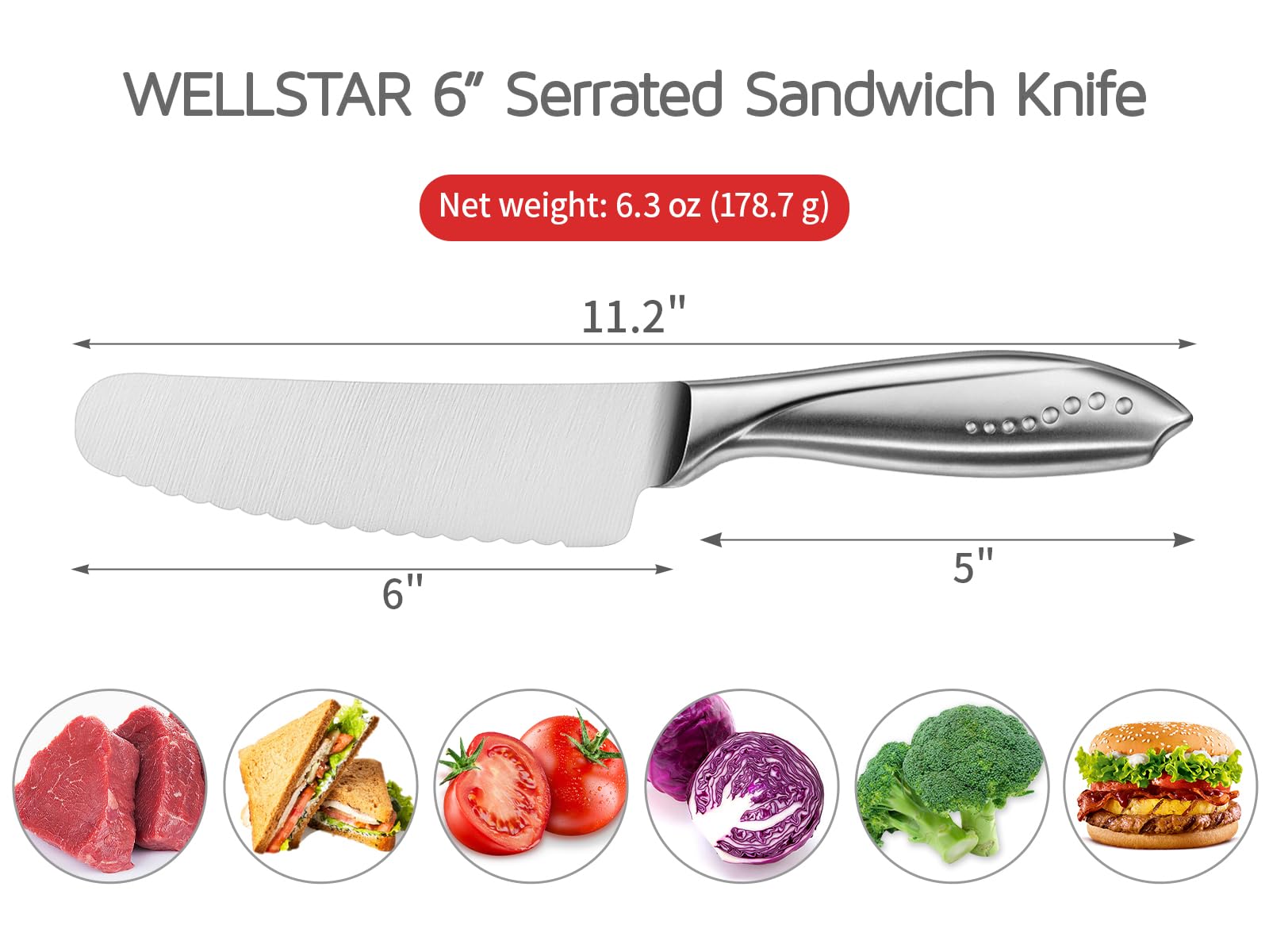 WELLSTAR sandwich knife silver finish with 6 inch blade