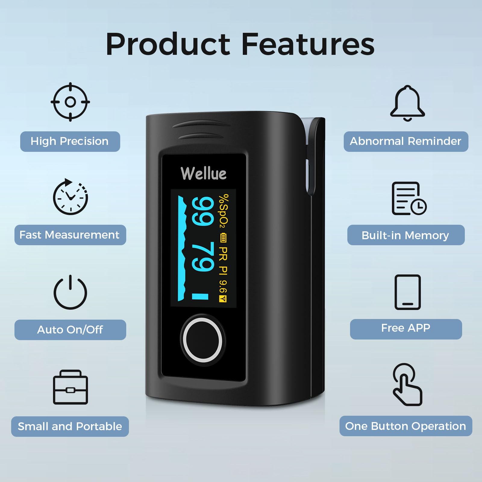 Wellue Bluetooth oximeter fingertip with app interface