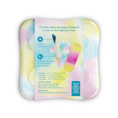 Colorwash tie dye patterns on Welly Bandages tin packaging