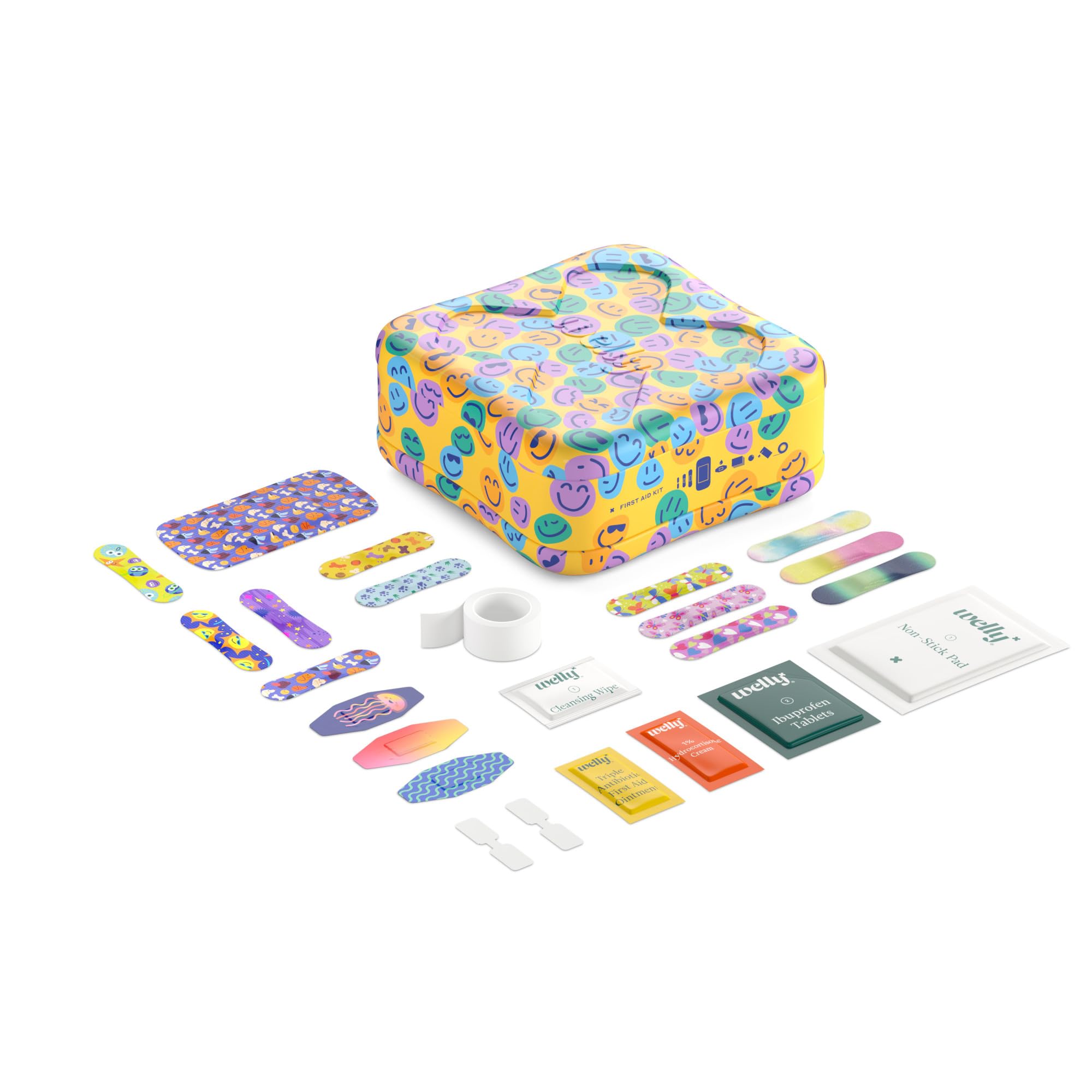 1 roll of tape and cleansing wipes included in Welly First Aid Kit