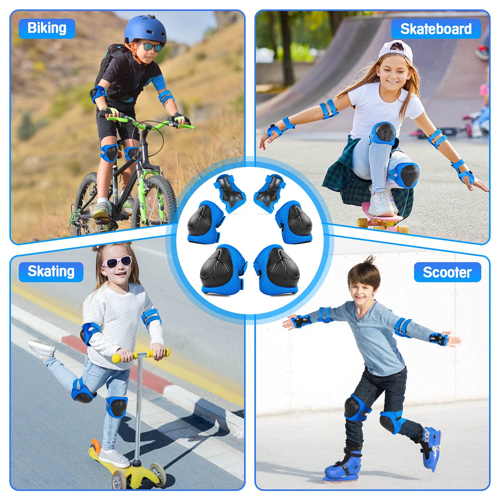 Blue Wemfg 3 in 1 protective gear for skating cycling and more