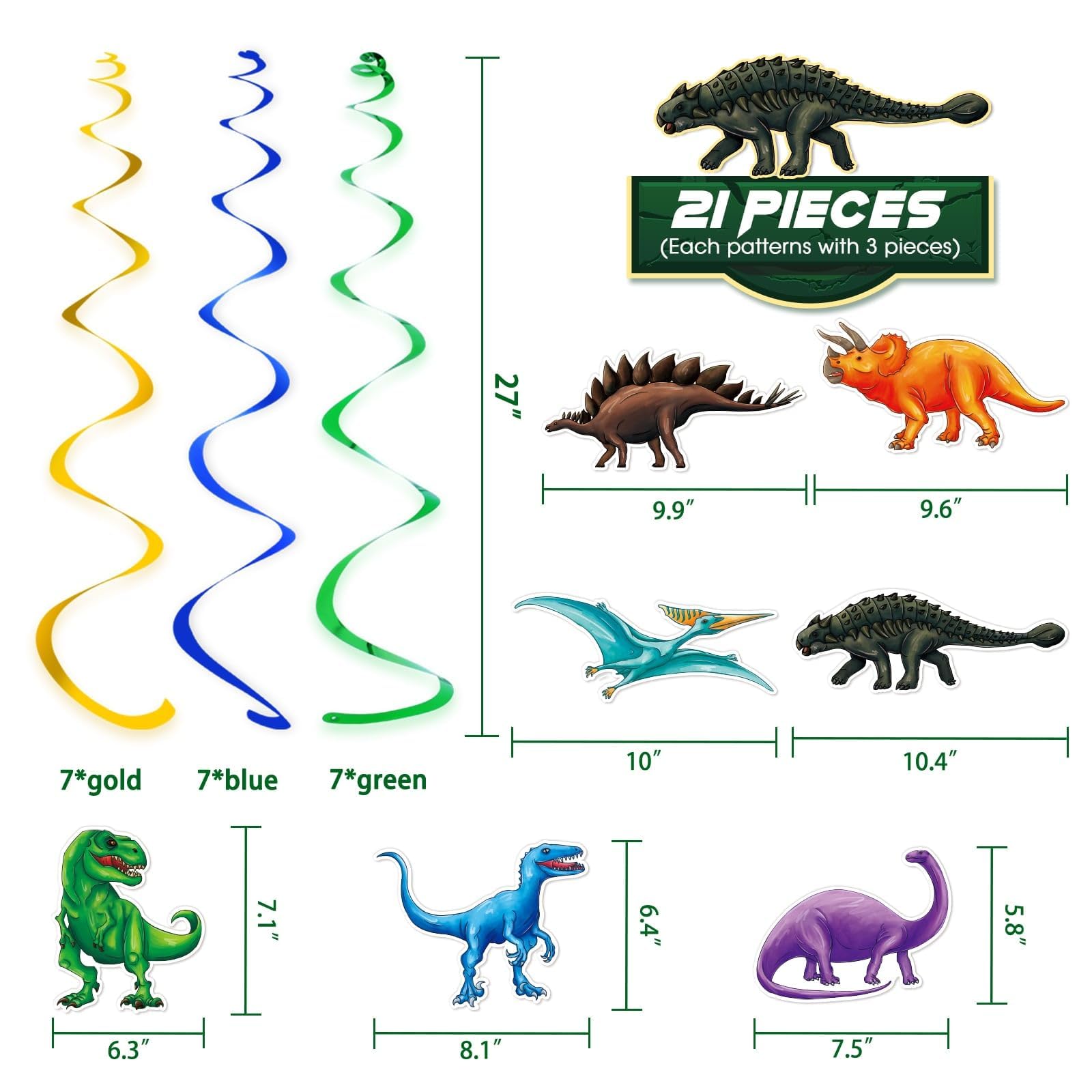 Dinosaur hanging swirl decorations 21 piece set by WERNNSAI