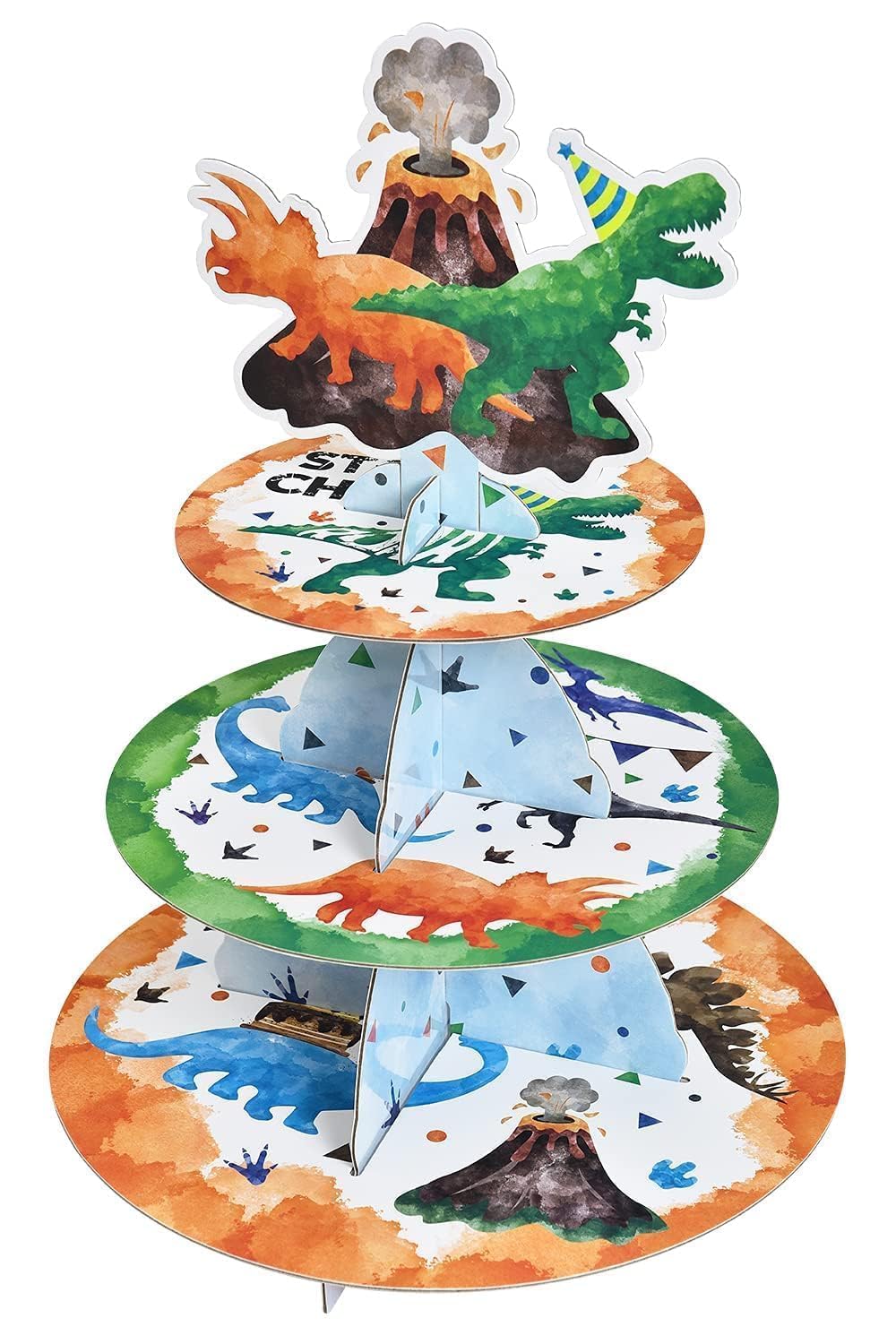 WERNNSAI 3-Tier dinosaur cupcake stand front view