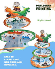 3-tier dinosaur cupcake stand 7 inch 9 inch 11 inch diameters side angle