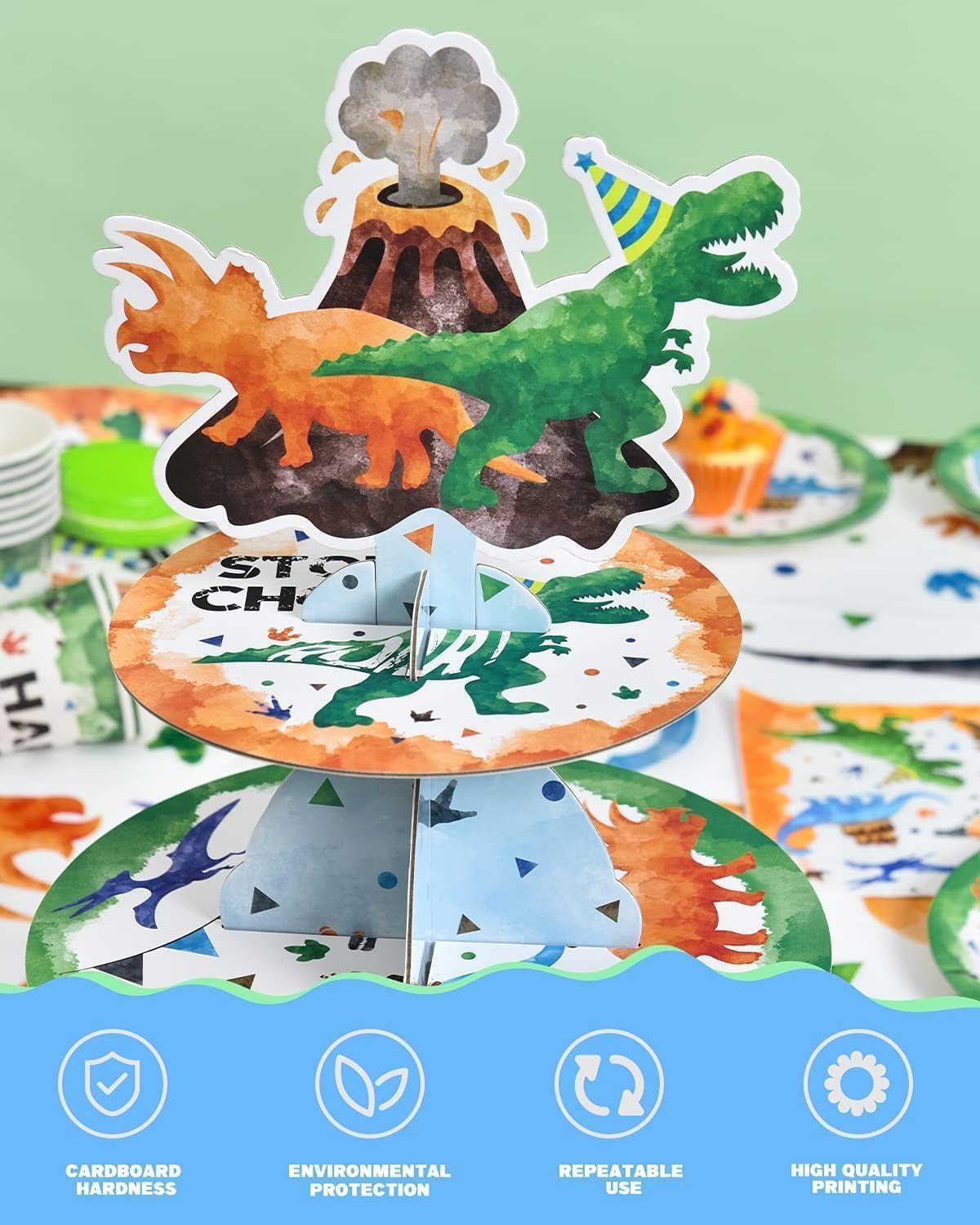 Cardboard durable dinosaur cupcake stand construction