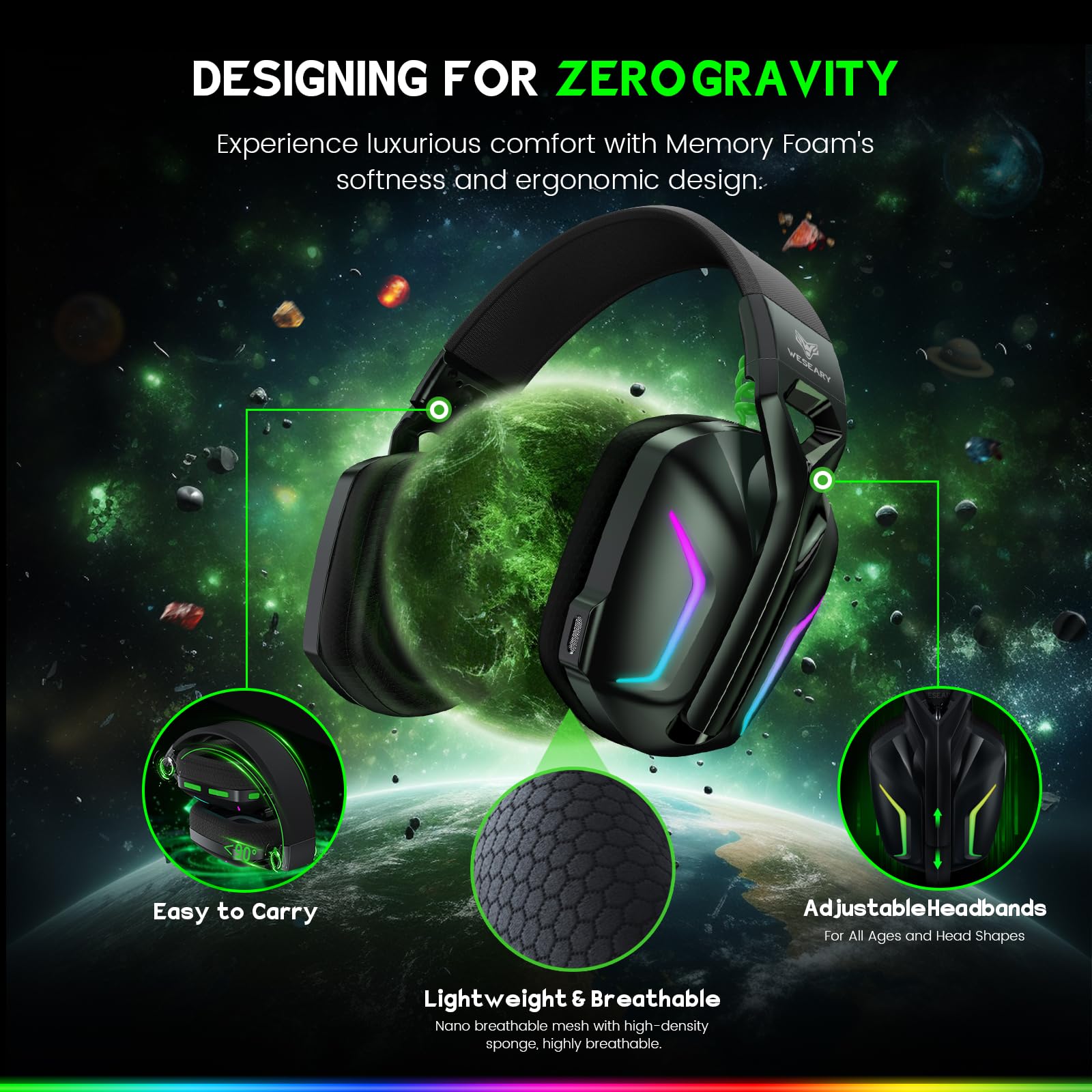 Weseary headset color changing LED lights active