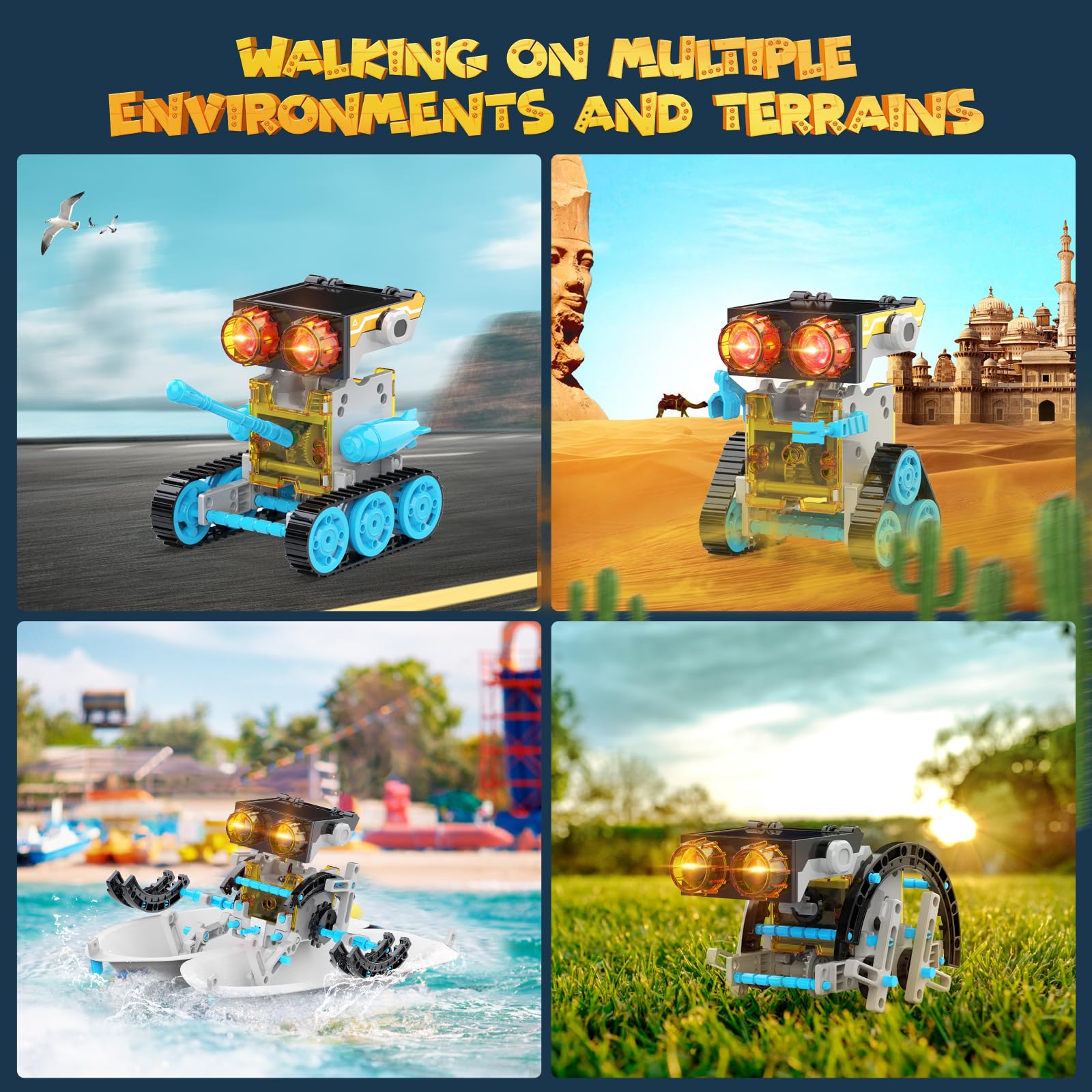 Robot head showing solar panel and battery housing