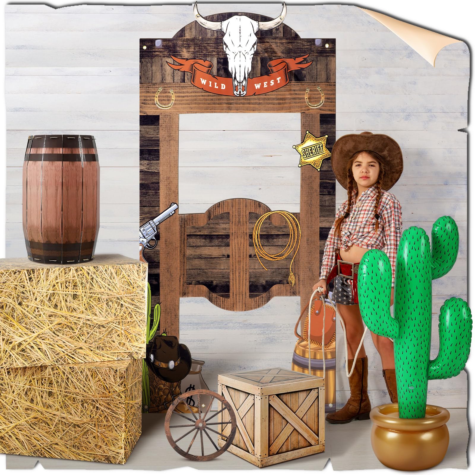 Paper whiskey barrel prop for western decor