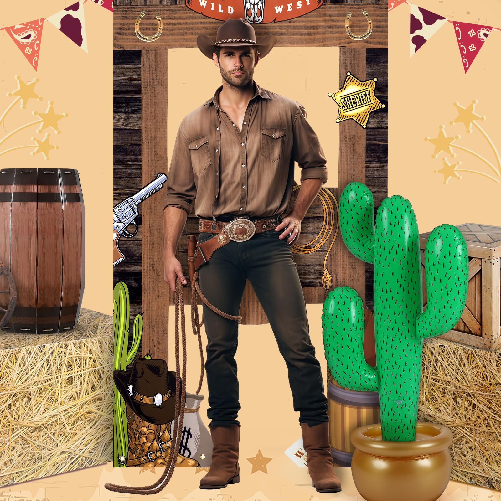 Inflatable cactus balloon prop for western party decor