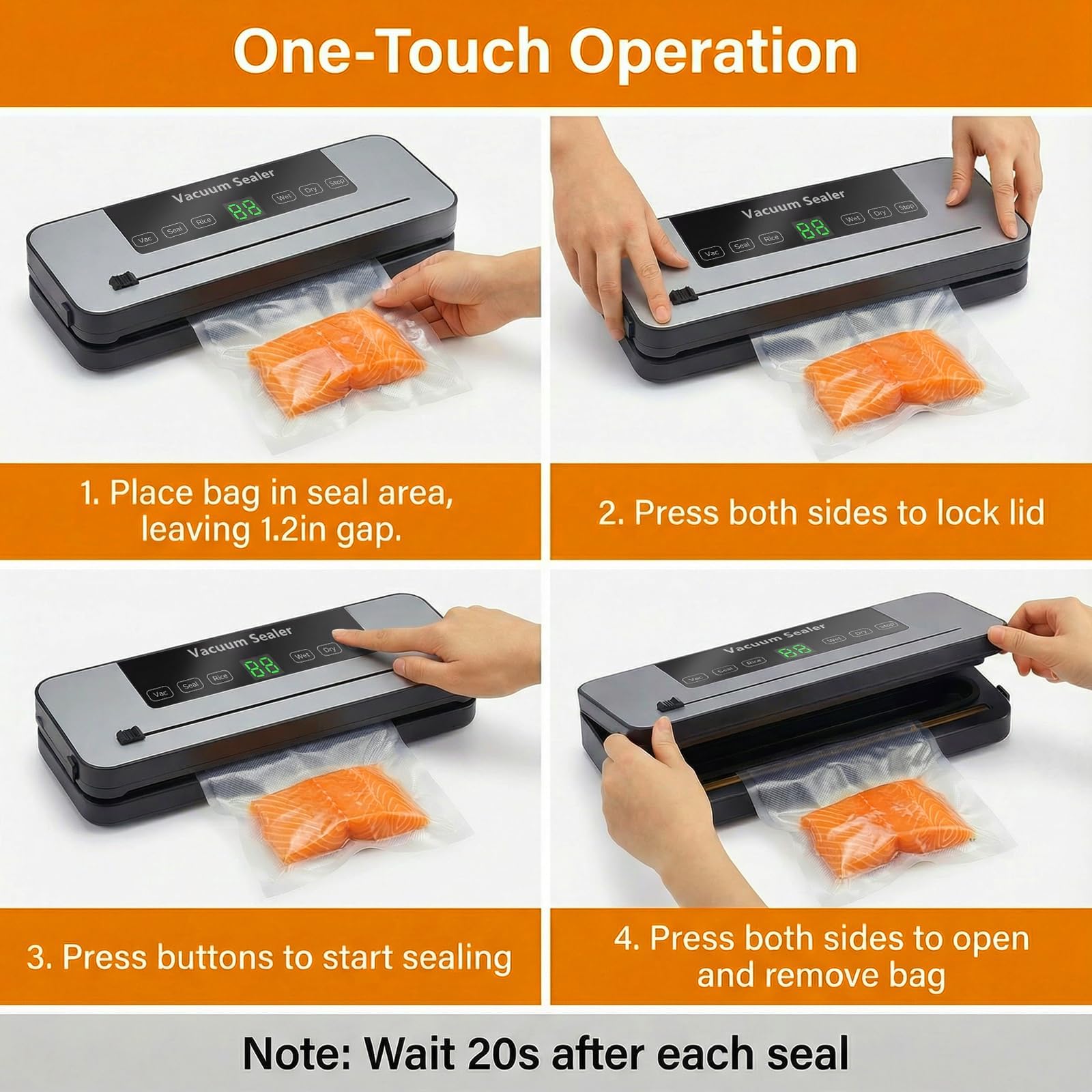Wet and dry food sealing capability of Myplinar vacuum sealer