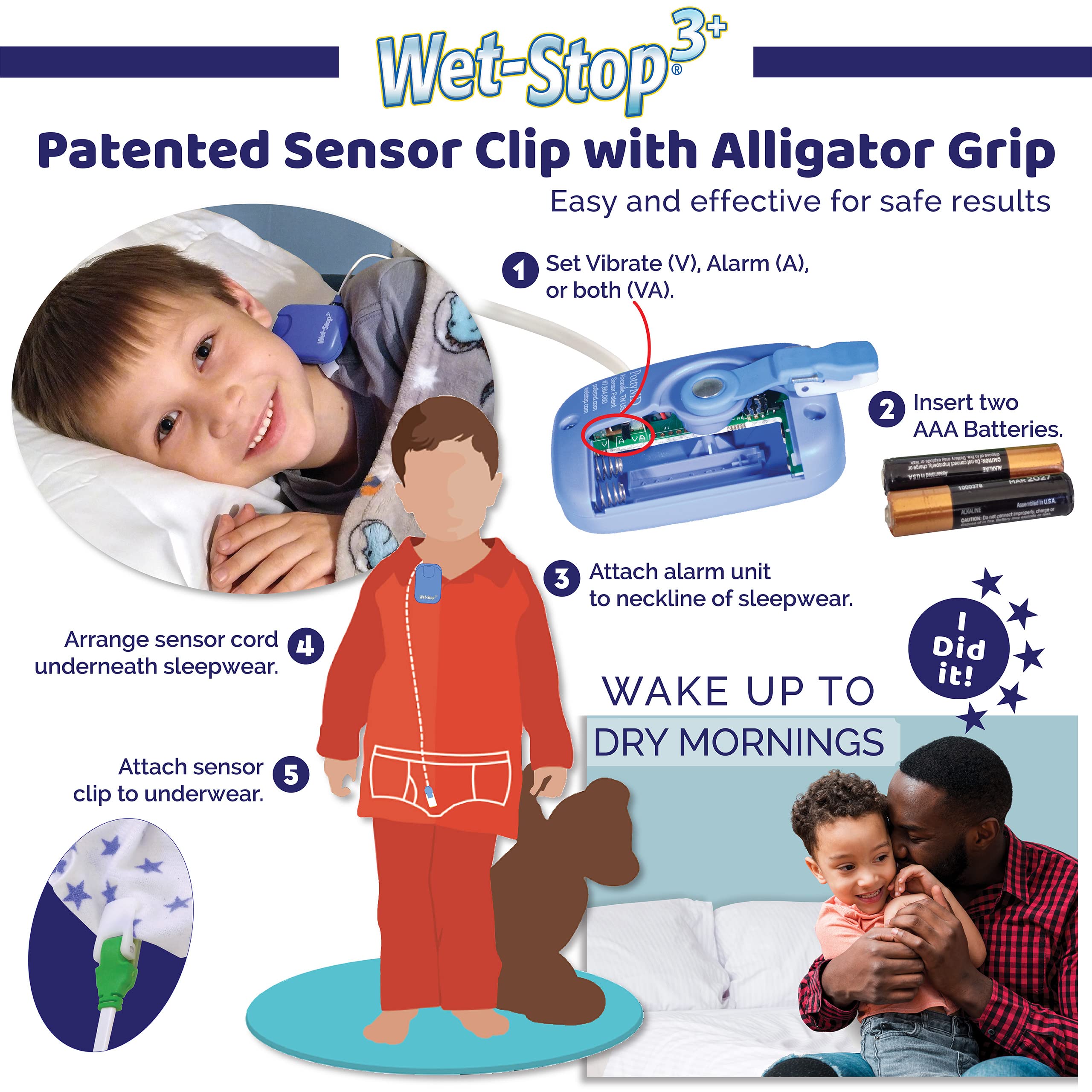 Patented Wet-Stop 3 bedwetting sensor easy to clean close up