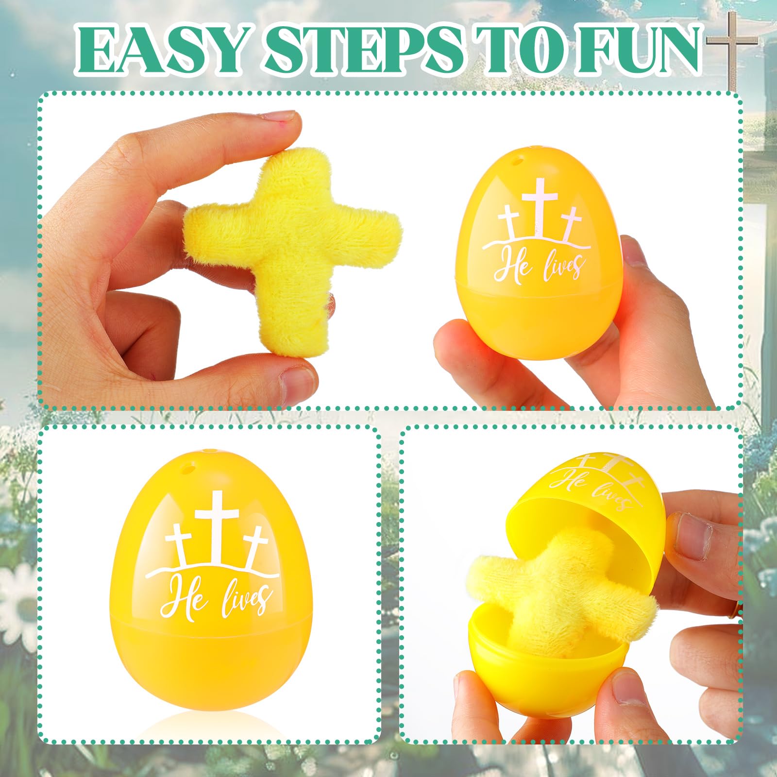 Six color options Wettarn religious Easter eggs with plush crosses