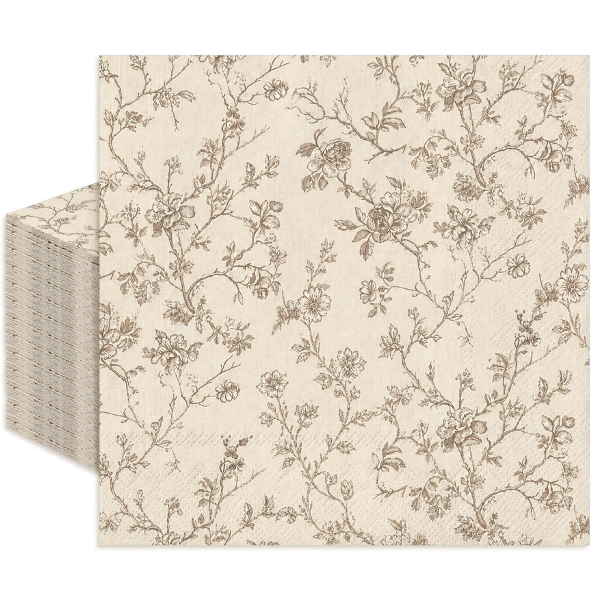 Whaline 50Pcs Floral Cocktail Napkins brown beige