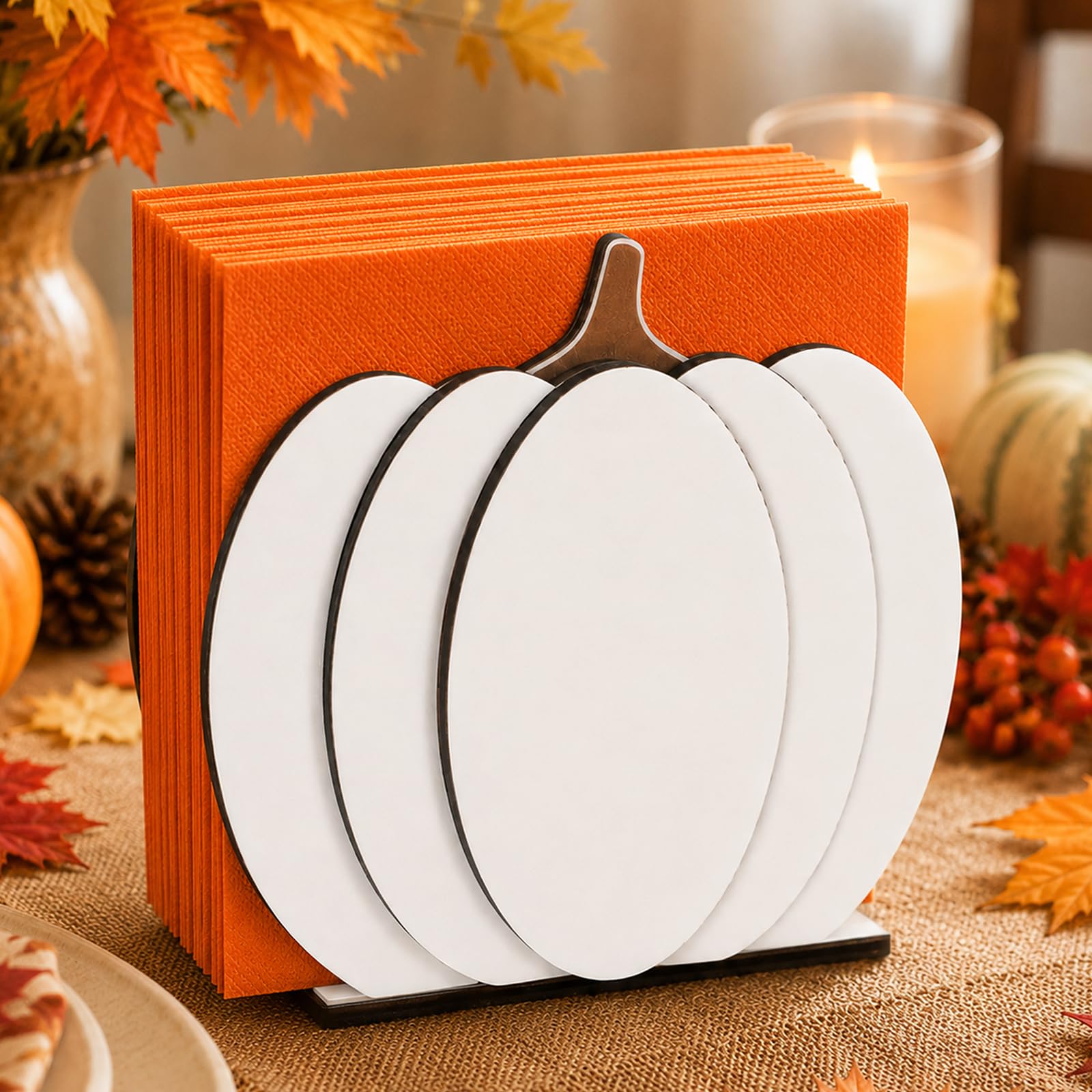 Whaline fall napkin holder white pumpkin wooden dispenser