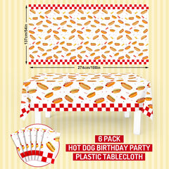 Red and white checkered hot dog tablecloth design