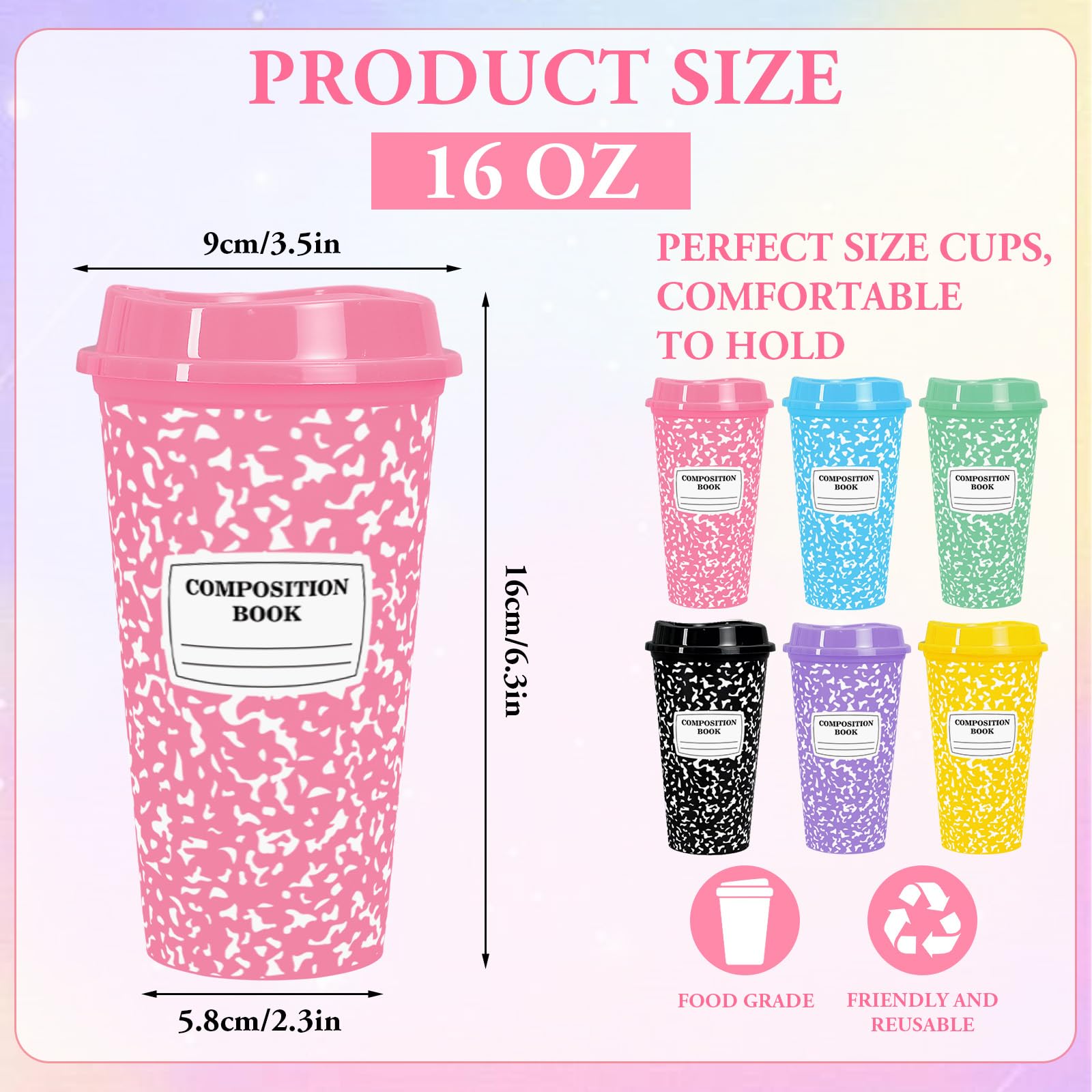 Whaline coffee cups with 12 lids pastel colors 16 oz