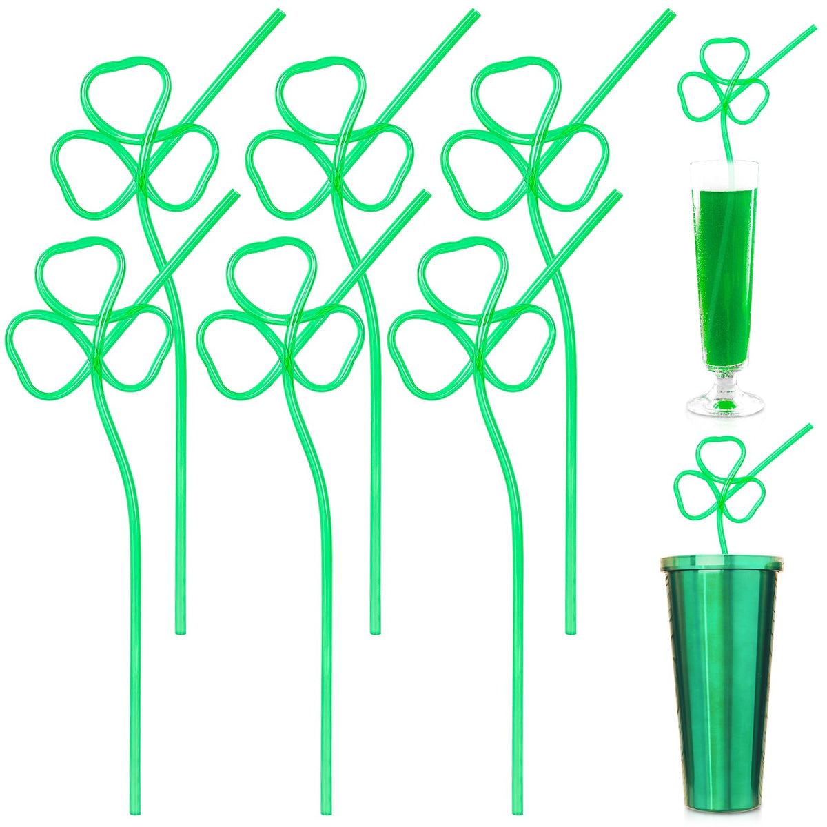 Whaline St Patrick's Day shamrock straw 10.6 inch green