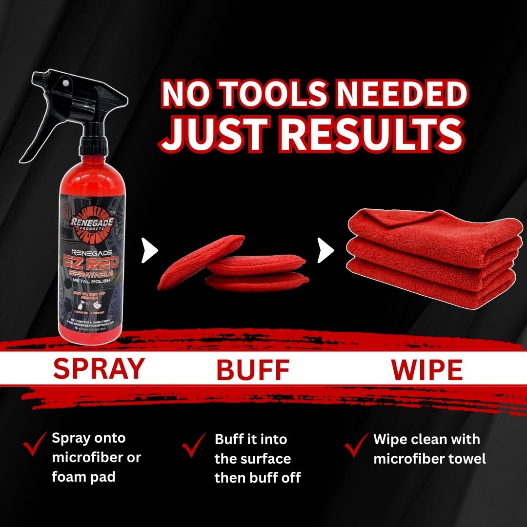 Microfiber pad applying Renegade EZ Red Sprayable Metal Polish