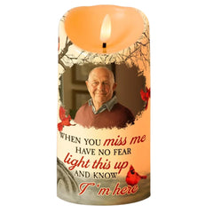 Cardinal design memorial candle with personalized photo