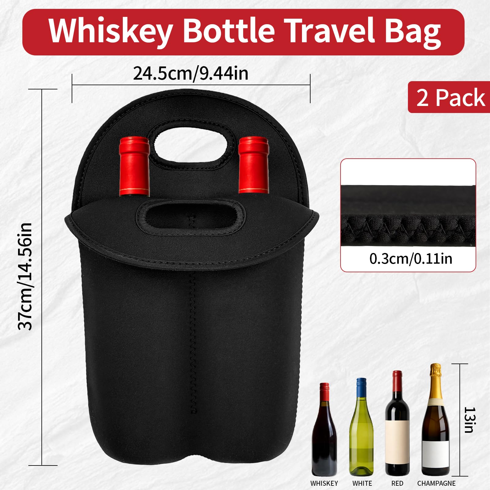 Insulated neoprene bottle carrier for whiskey bottle back view