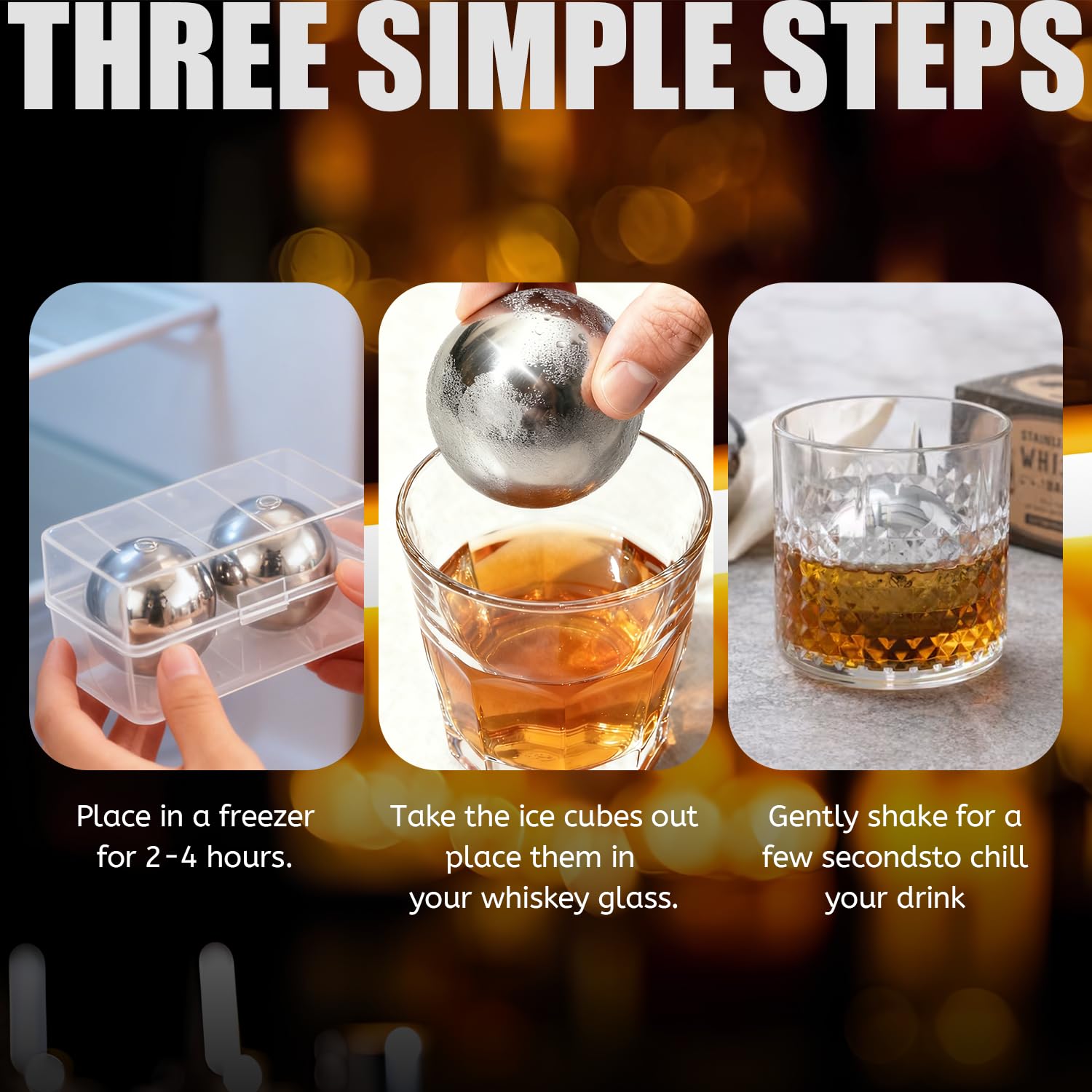 Stainless steel whiskey scotch chilling balls