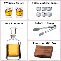 Whiskey stones and tongs included with decanter set