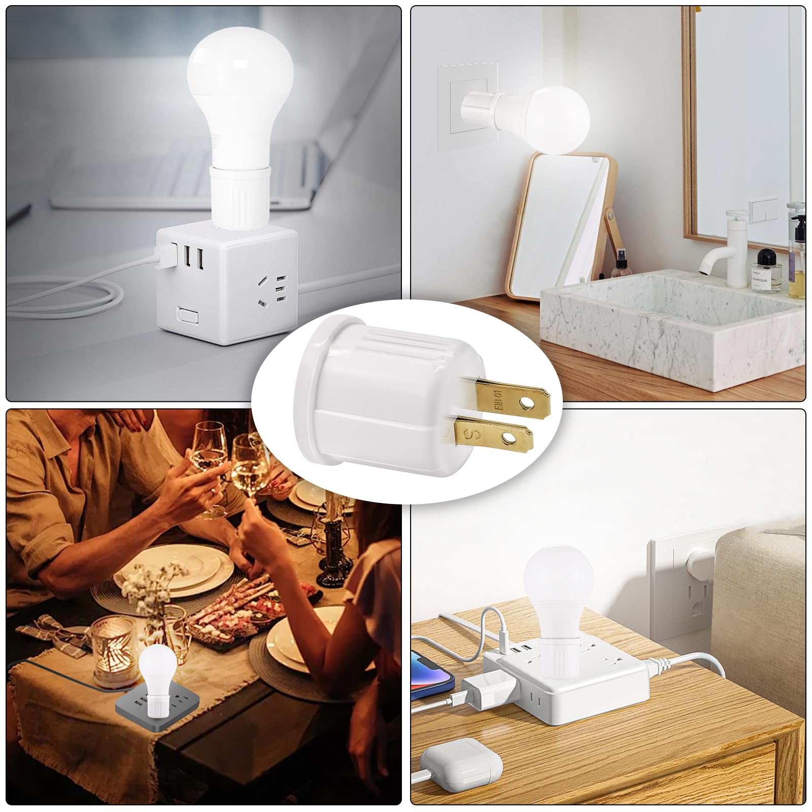 Pack of 4 white outlet to socket adapters