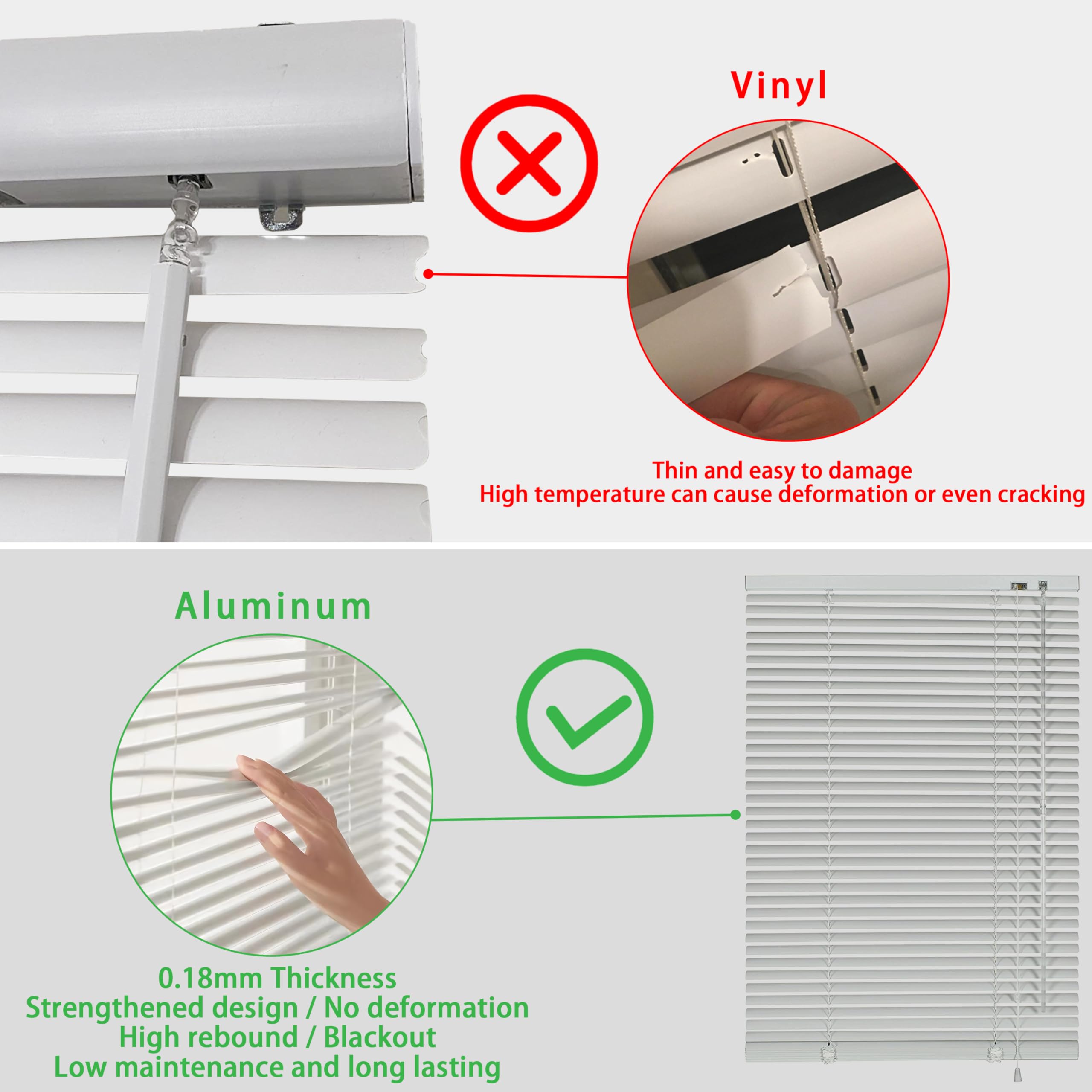 White aluminium blinds with safety clip included