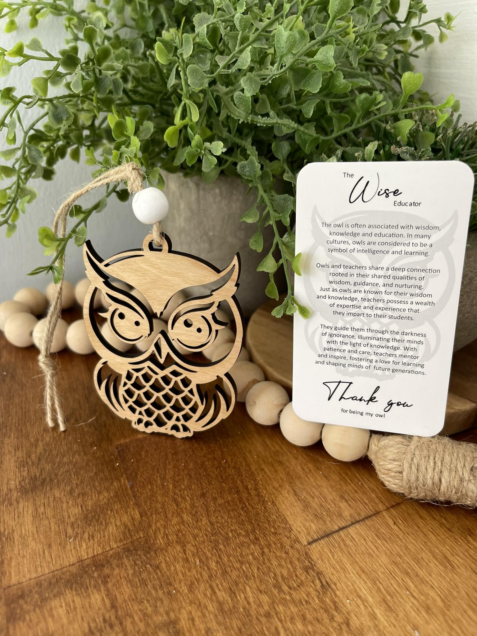 Cherry wood owl ornament 3x2.5 inches
