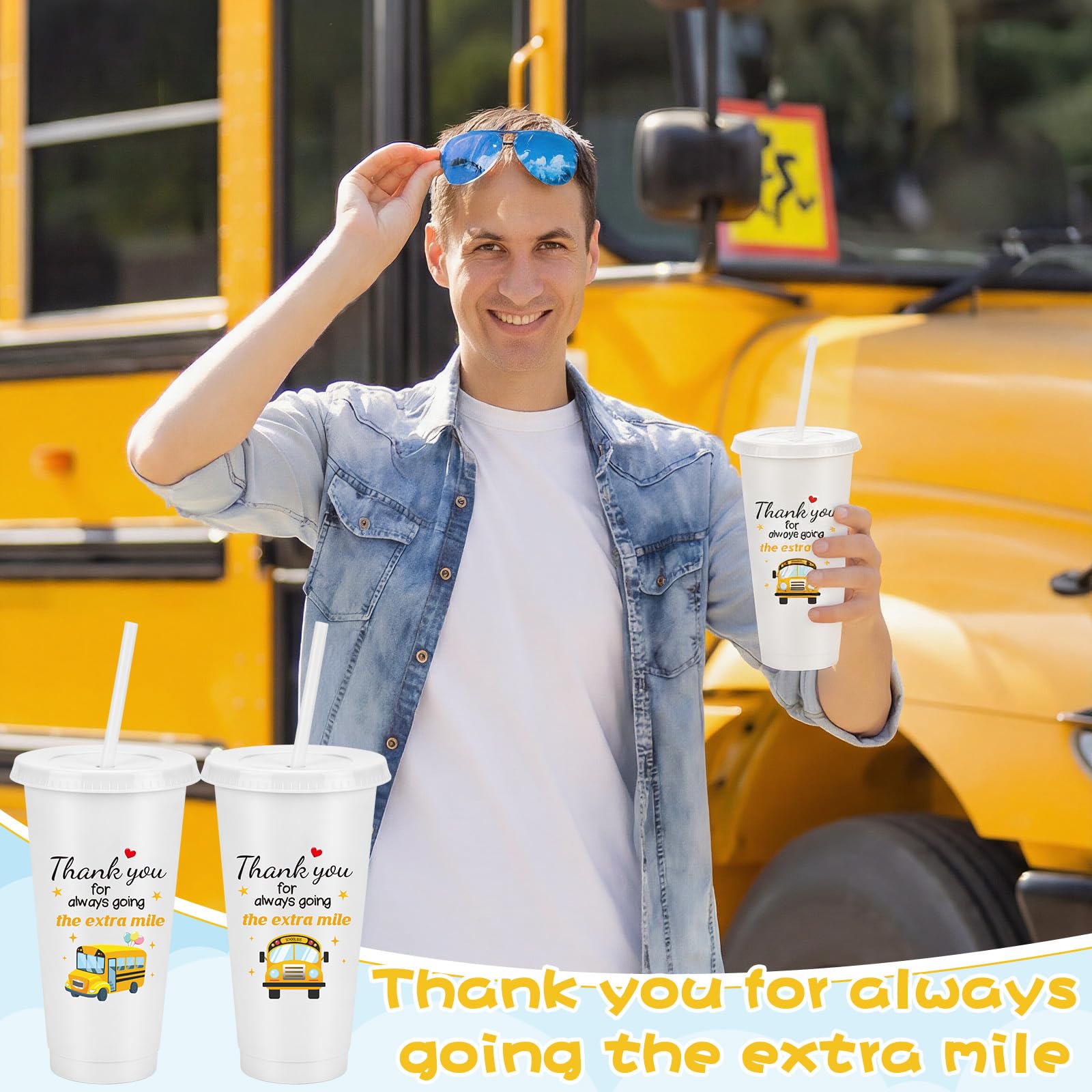 Cup with English thank you message for bus drivers