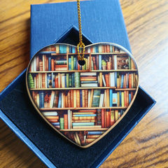 Double-sided print white ceramic book lover ornament