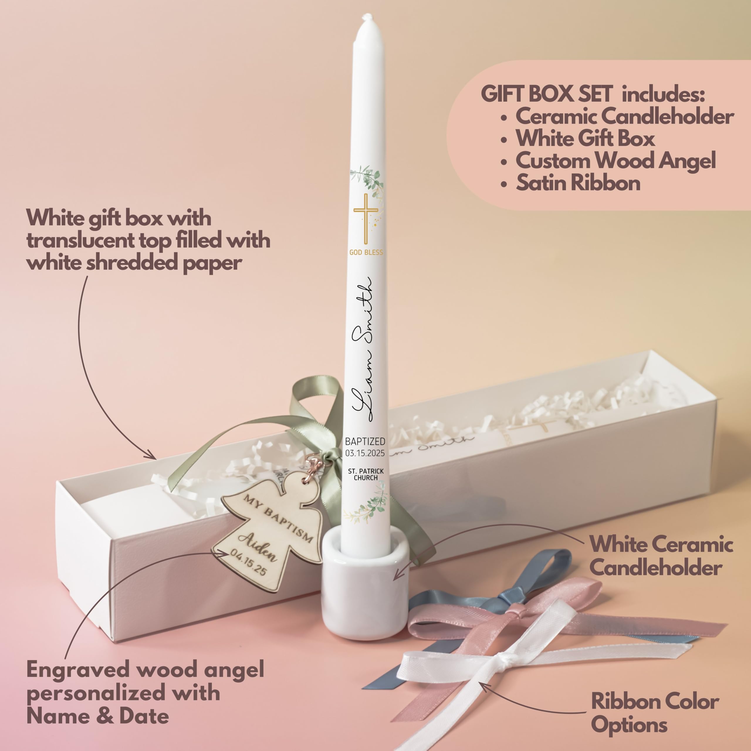 durable white gift box with satin ribbon
