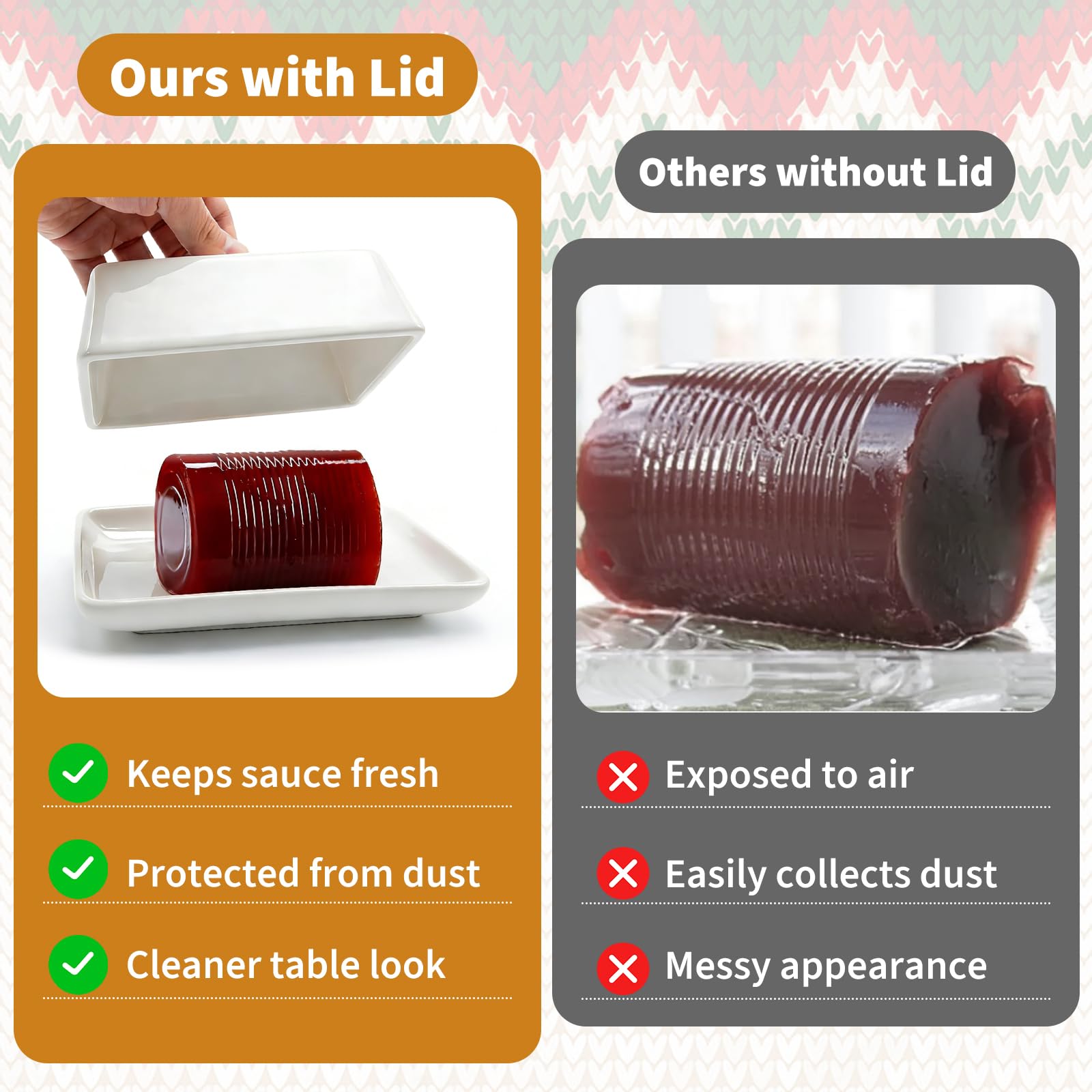 White ceramic cranberry sauce serving dish ready for slicing and serving