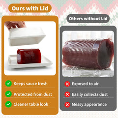 White ceramic cranberry sauce serving dish ready for slicing and serving