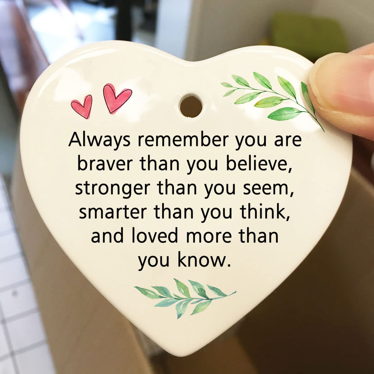 Double sided white ceramic heart ornament