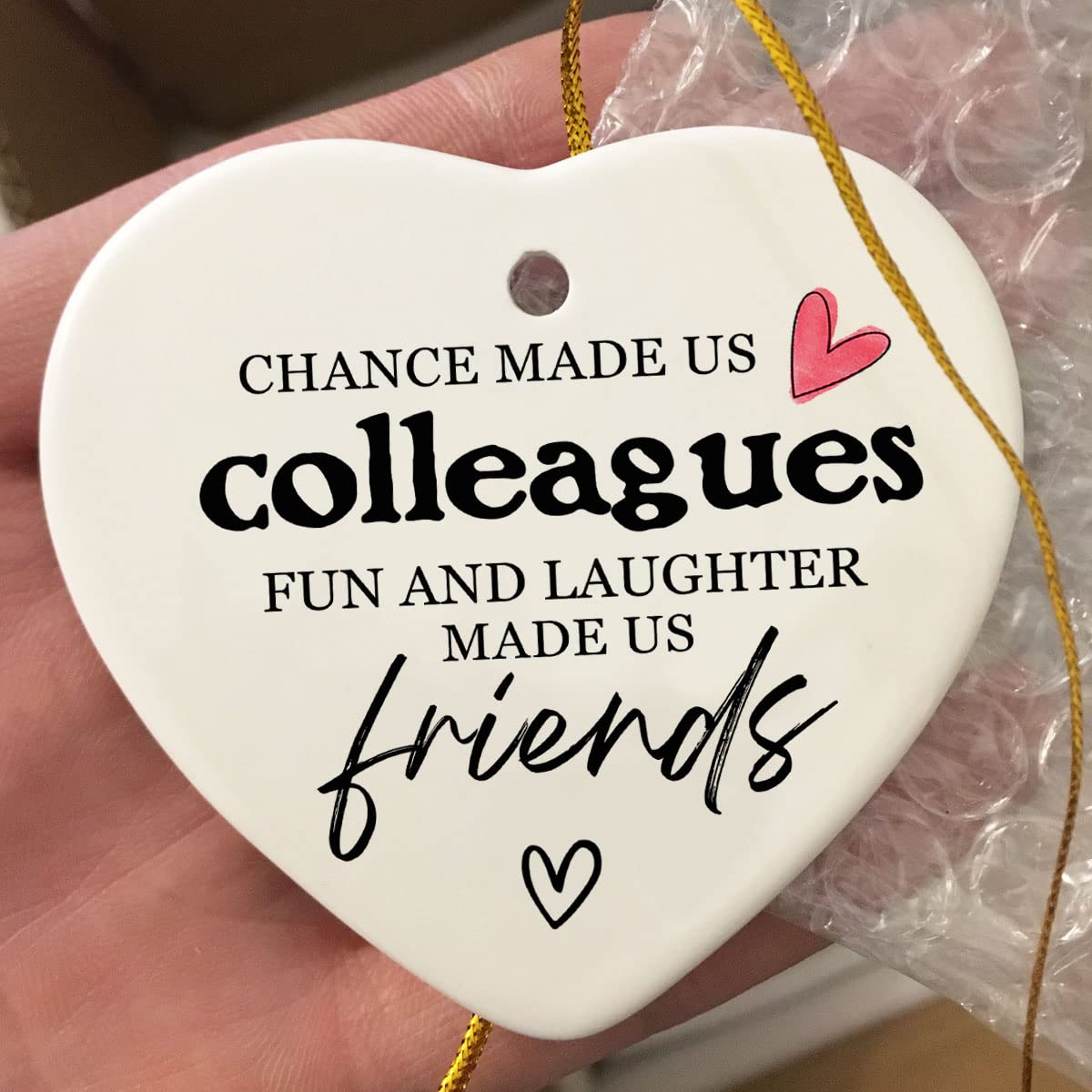 White ceramic Hanging Heart coworker gift with gift box packaging