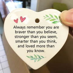 Double sided white ceramic heart ornament