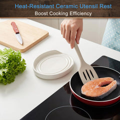 Heat resistant ceramic spoon rest for stove top use