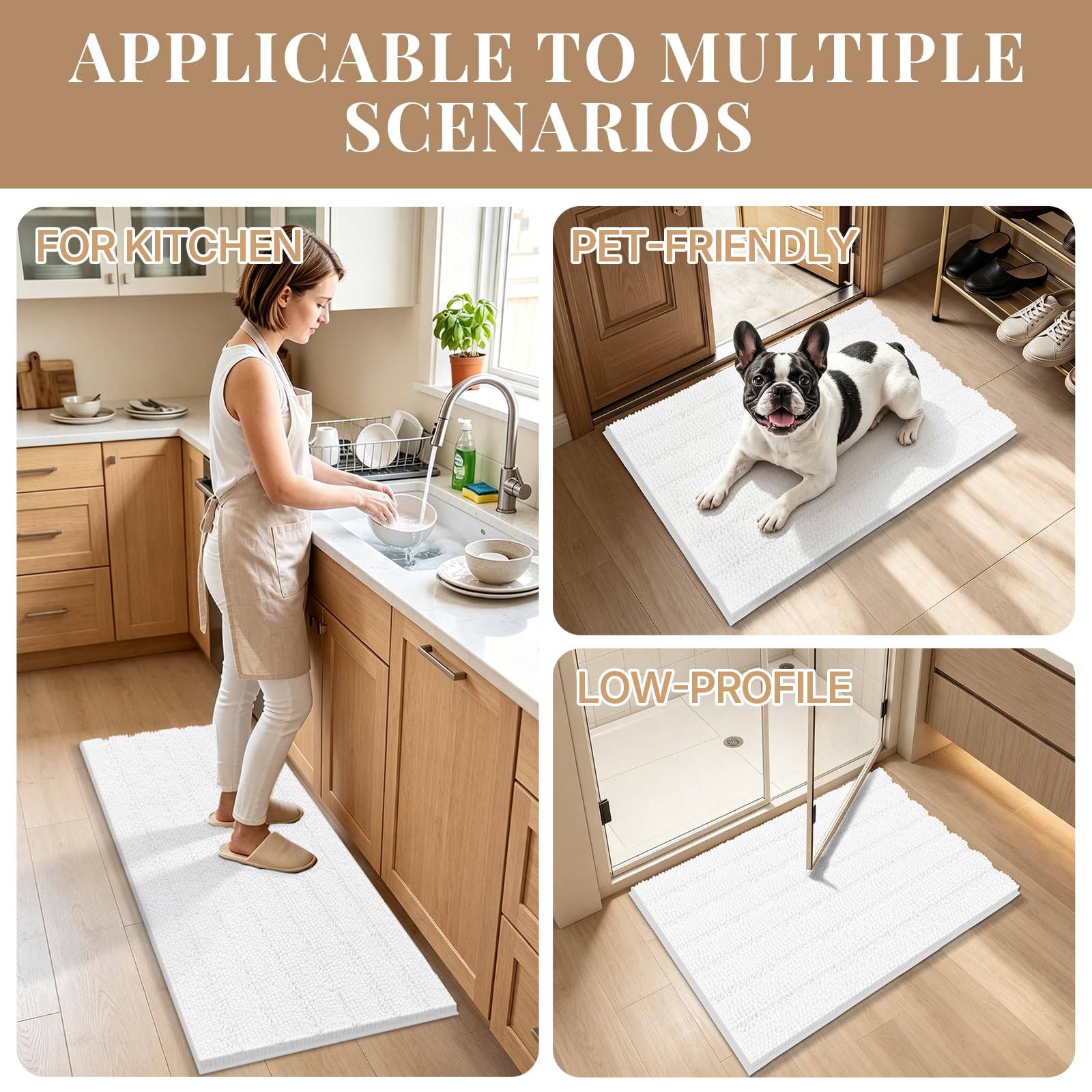 Bcoimo bath rug mat beside a sink in a compact bathroom