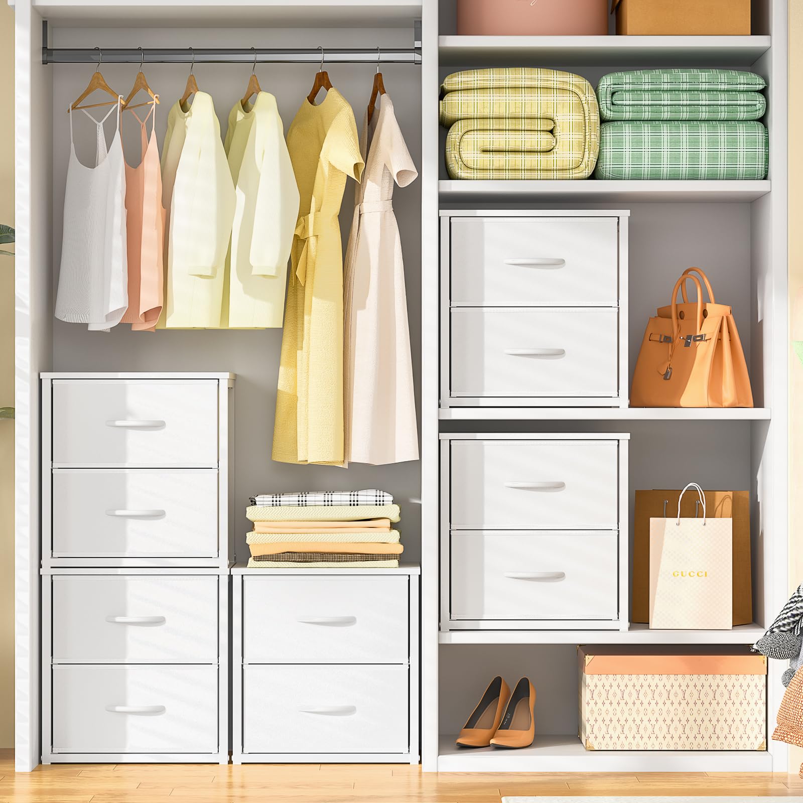 Stackable four-drawer storage cabinet for closet organization