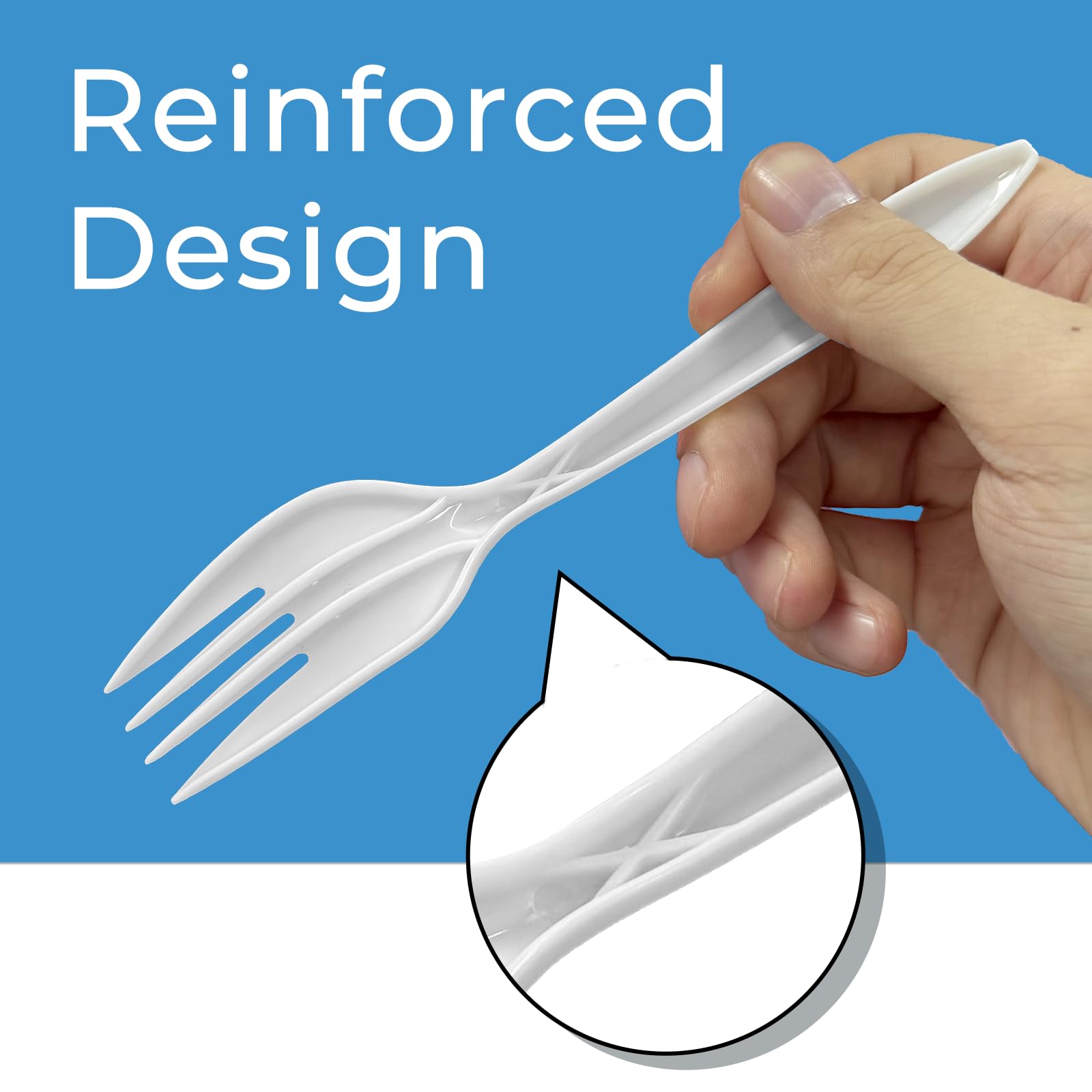 white disposable plastic forks arranged for large gatherings