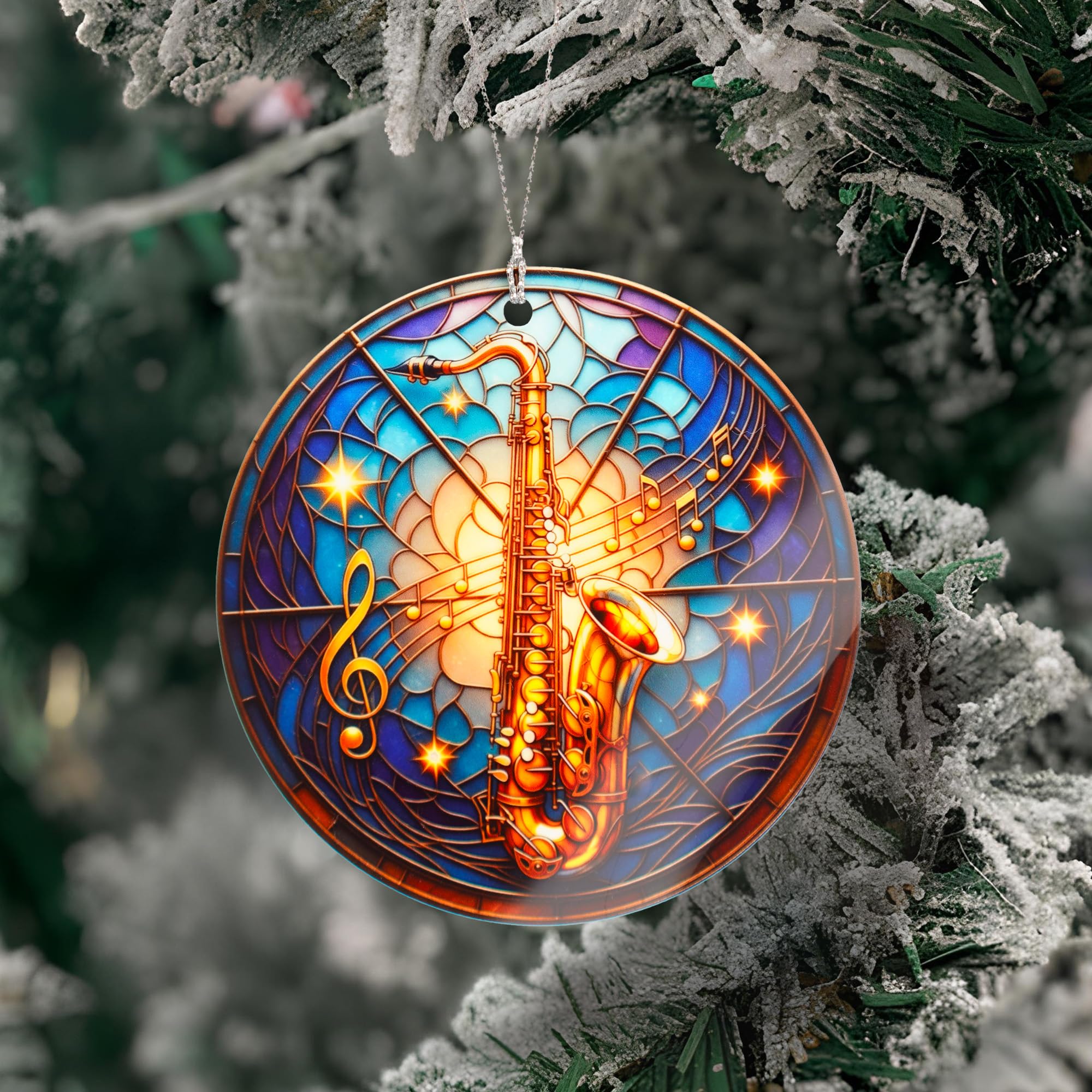 Saxophone Ornament ready to gift with story card in box