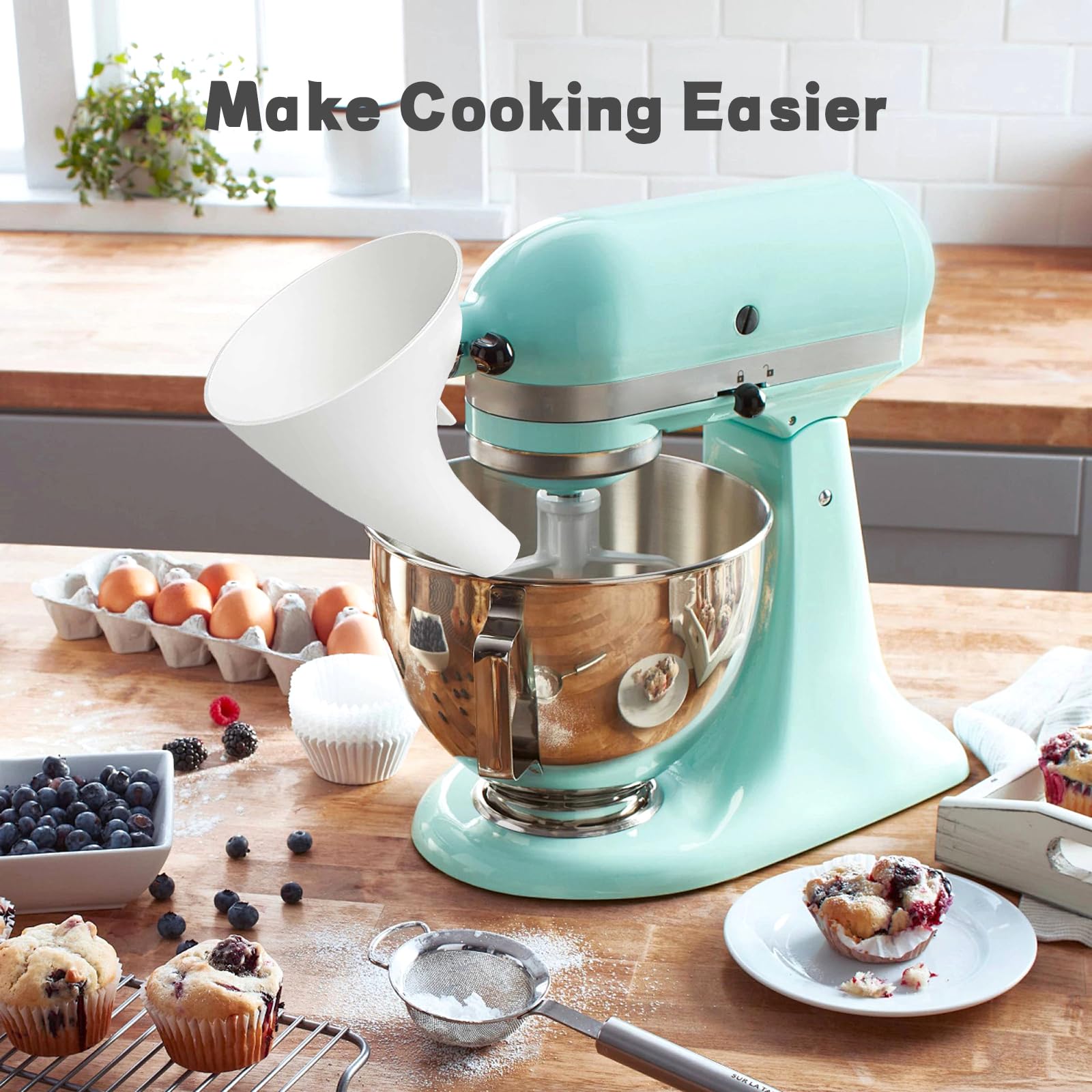 White flour funnel for KitchenAid accessories