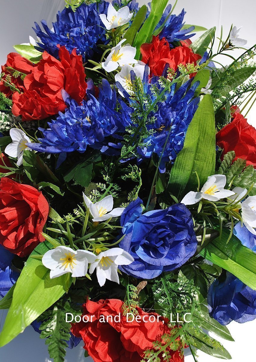 silk flowers with greenery designed for outdoor memorial displays