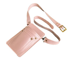 White leather gardening belt for women with tool pockets