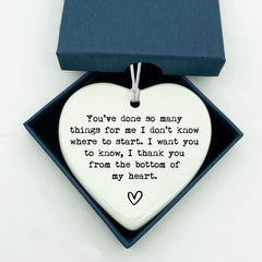 White heart ceramic keepsake with double sided printing