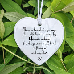 White heart ceramic ornament close up