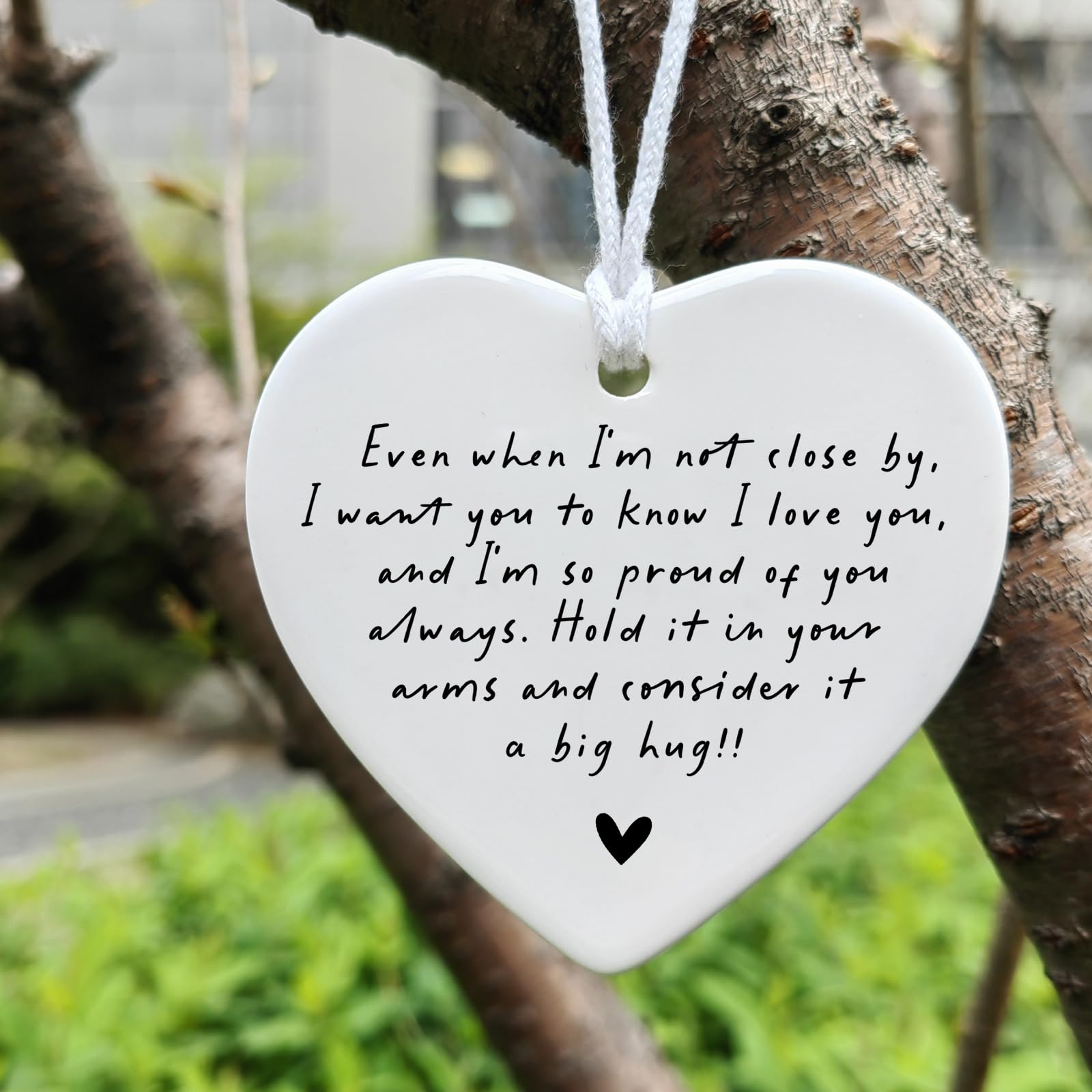 3-inch white heart ceramic ornament close up