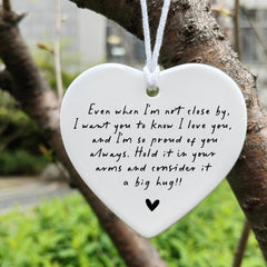 3-inch white heart ceramic ornament close up
